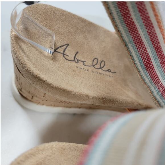 Abella Sicilia Wedge Sandals Womens 9 Pink Stripe Strap Cork Buckle Comfort - Picture 16 of 16